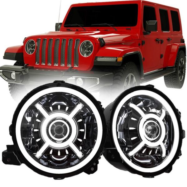 Lumières LED pour phares Jeep JL Halo DOT SAE Lumières de projecteur pour phares Jeep Wrangler JL Halo avec feux de croisement élevés DRL