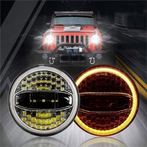 Phare à LED Morsun pour phares ronds Jeep Harley 7 pouces faisceau hi-lo avec yeux d'ange 12v 108W